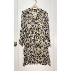 Anna Sui Silk Floral Mini Dress Tie Bow Neck Long Sleeve Sheer Women’s Size 8